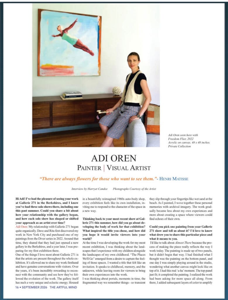Opening page of The Artful Mind September 2026 feature on painter and visual artist Adi Oren.